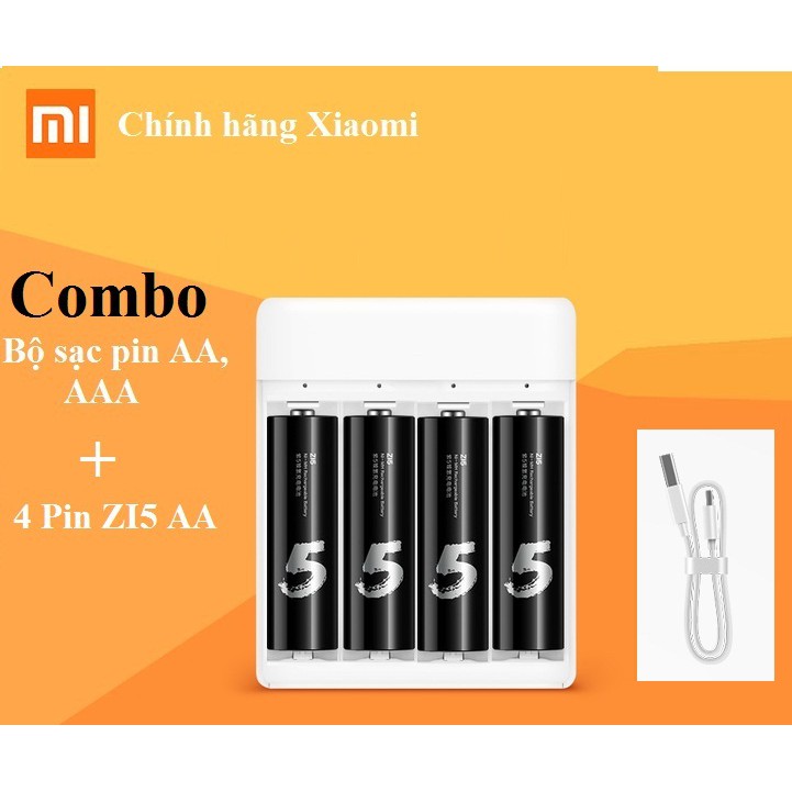 Combo Bộ sạc pin AA,AAA Xiaomi phiên bản mới PB401+ Hộp 4 Pin AA Xiaomi Zi5 sạc được nhiều lần