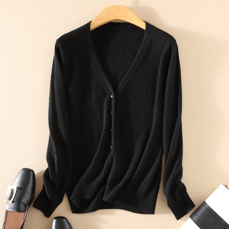 Áo Khoác Cardigan Dệt Kim Tay Dài Cổ Chữ V Size Lớn