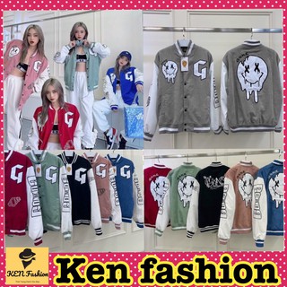 áo khoác nhung, áo nhung bomber hình mặt cười nam nữ ken fashion
