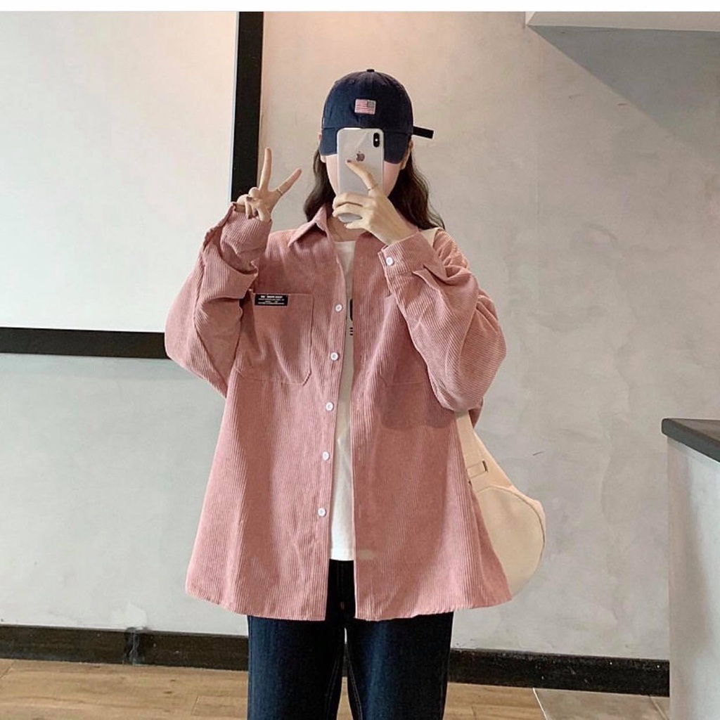 Áo sơmi nhung gân/Áo sơmi khoác ngoài form rộng Nam nữ unisex JEJUL