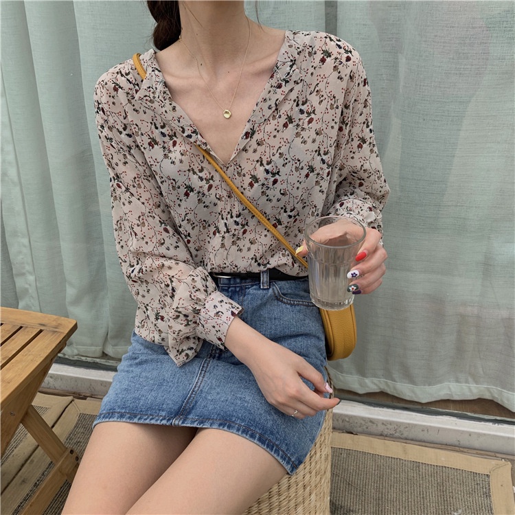 Áo kiểu nữ form rộng lụa chiffon hoa tay dài mẫu đẹp giá rẻ năm 2022