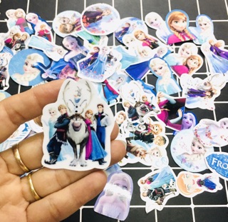 Bộ 30-60 Sticker công chúa Elsa ép lụa có đề can bóc dán