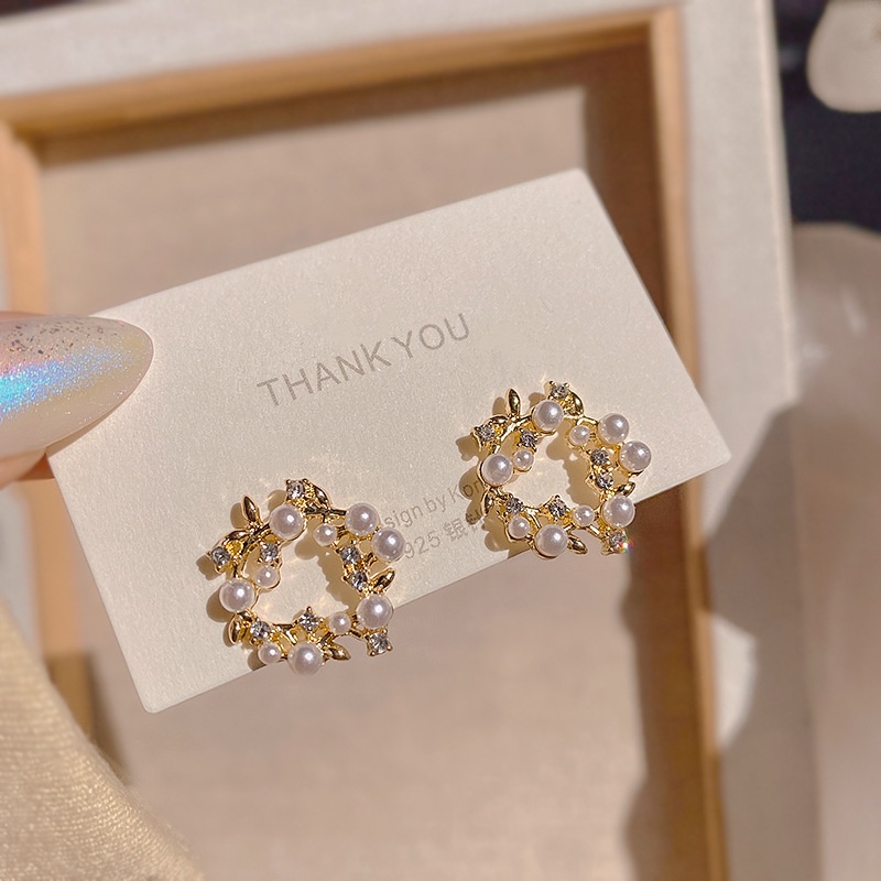 Bông Tai Hình Lá Đính Ngọc Trai Nhân Tạo Thời Trang Cao Cấp 2022