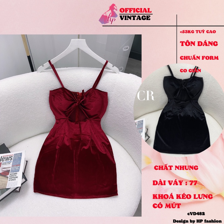 Đầm 2 dây nhung, váy nữ dáng ngắn sang chảnh dự tiệc kiểu hàn quốc VD482