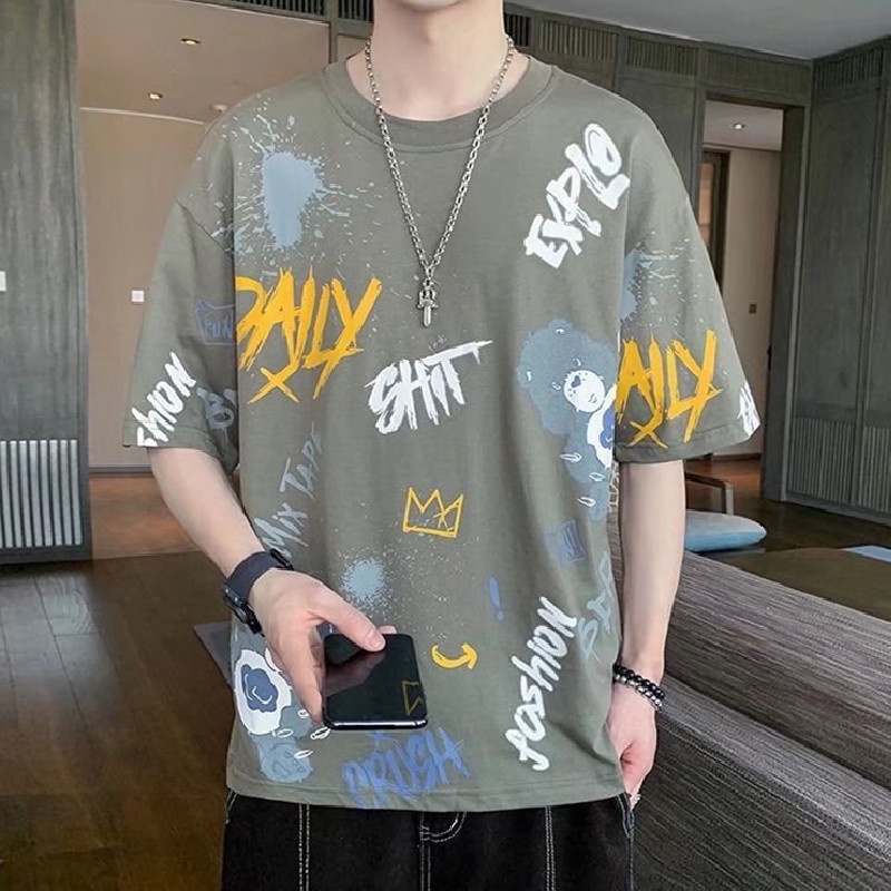 Áo Thun Tay Ngắn Cổ Tròn In Họa Tiết Hoạt Hình Phong Cách Hàn Quốc Thời Trang Cho Nam Size M-3XL