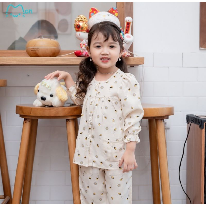 Set bộ dài tay Đũi tằm hoạ tiết chú ong - MON