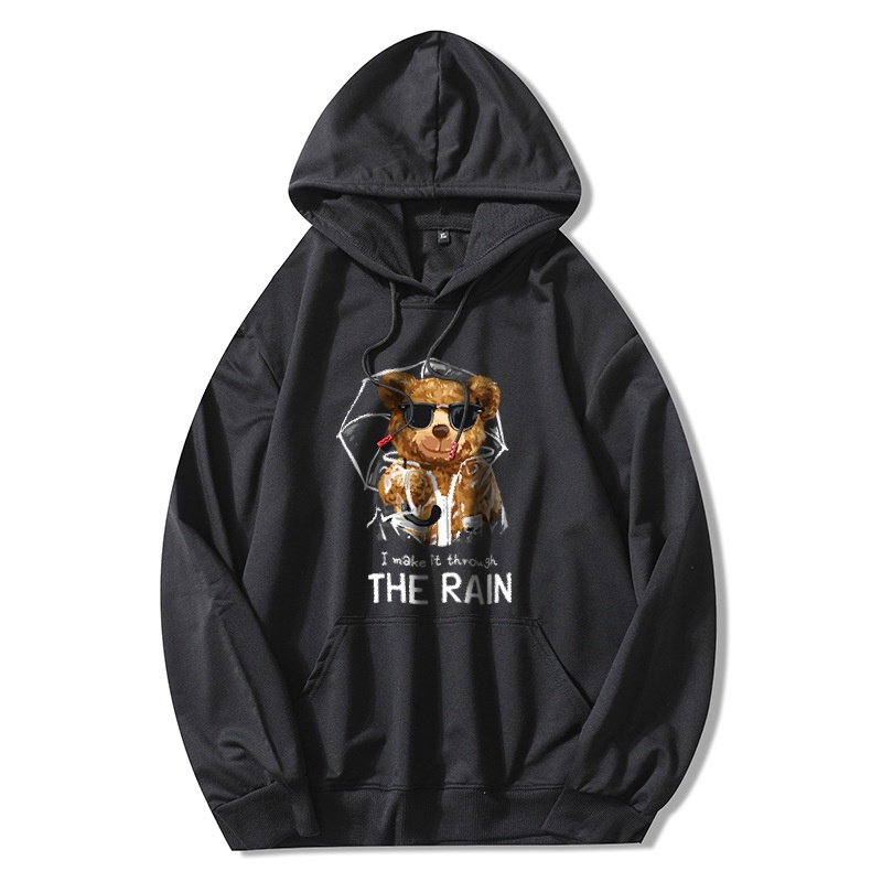 Áo Hoodie/Sweater 2 màu đen trắng Gấu throught the rain, ÁO nỉ bông dày dặn (N347)