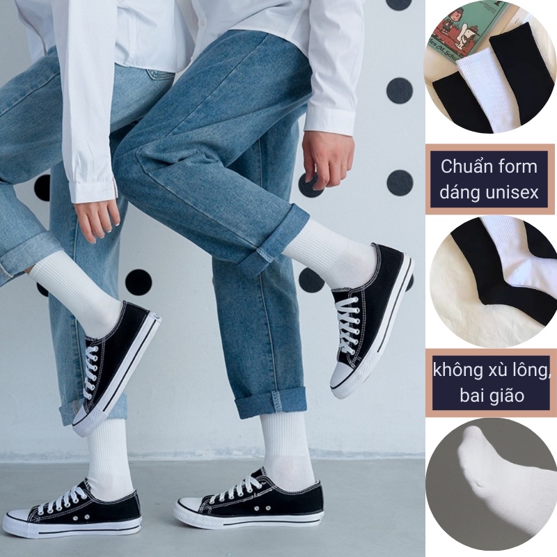 Tất Cổ Cao CUNA Tất Vớ Nam Nữ Cao Thấp Cổ Trắng Đen Dệt Kim Nhún Unisex Co Giãn Thoáng Khí Chống Hôi Chân Dày