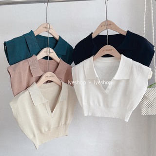 Áo polo croptop len mỏng tay cánh dơi siêu tôn dáng