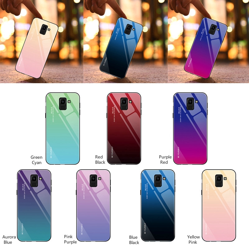 Ốp lưng mặt kính viền mềm thiết kế màu gradient dành cho Samsung Note 8 9 J8 J4 J6 Plus | BigBuy360 - bigbuy360.vn