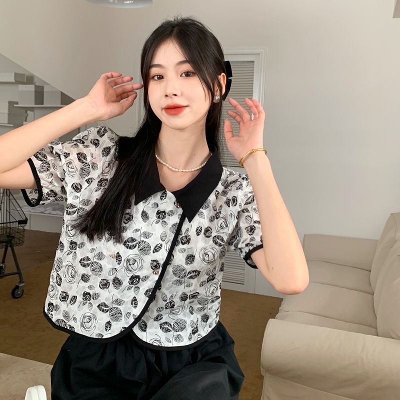 Áo Kiểu Tay Ngắn Phồng Họa Tiết Sọc Caro Phong Cách Pháp Ngọt Ngào Thời Trang Mùa Hè Mới Cho Nữ