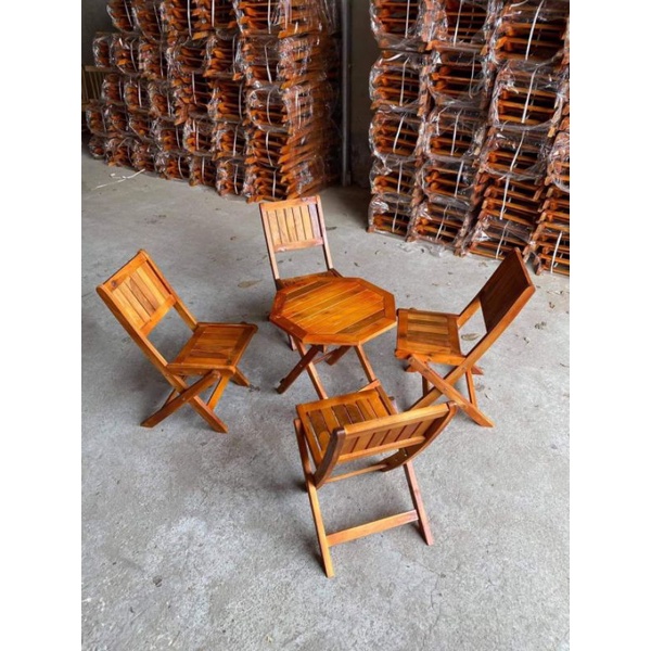 Bộ bàn ghế gỗ mini quán cà phê ngoài trời, ghế ban công, trà chanh