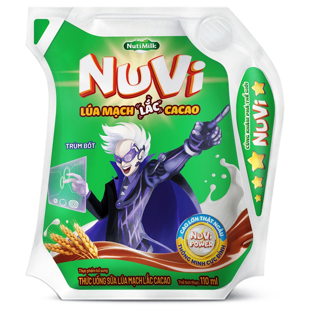 Sữa Lúa Mạch Lắc Cacao Nuvi 110ml Giúp Bé Phát Triển Trí Não, Chiều Cao Cho Bé-TUH
