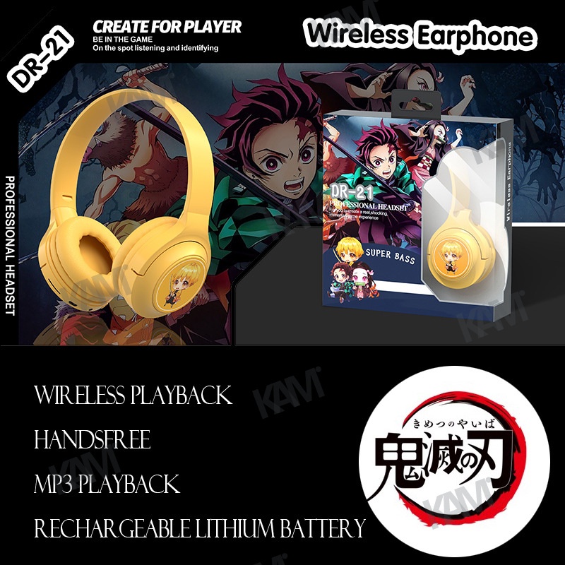 Kam Demon Slayer DR21 Tai nghe Bluetooth Anime Nhật Bản Anime Kamado Tanjirou Tai nghe chơi game không dây âm thanh nổi không dây Nezuko Zenitsu dễ thương