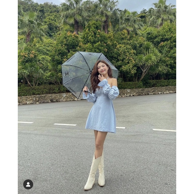 ĐẦM XANH CỔ YẾM LƯNG MOCKING CHUN TAY KHÚC BO