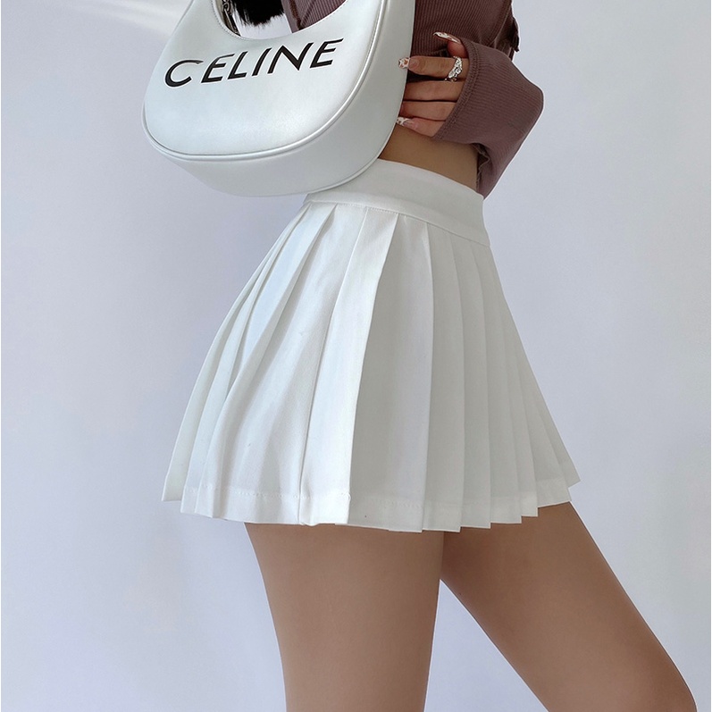 Chân Váy mini Dáng Chữ a Xếp Ly Lưng Cao Màu Trơn Chống Chói Thời Trang Thu Đông Chất Lượng Cao Cho Nữ