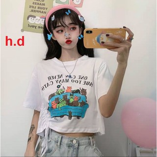  Áo crotop tay lỡ dây rút gia đình mèo