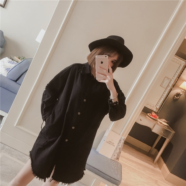 Spring and autumn Korean women's fashion casual all-match mid-length trench coat Harajuku trendy plus size denim jacket