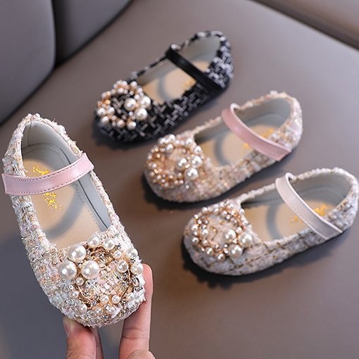Giày búp bê cho bé gái đính ngọc trai giả, phong cách Hàn Quốc xinh xắn, size 21 - 30 [ hàng order ]