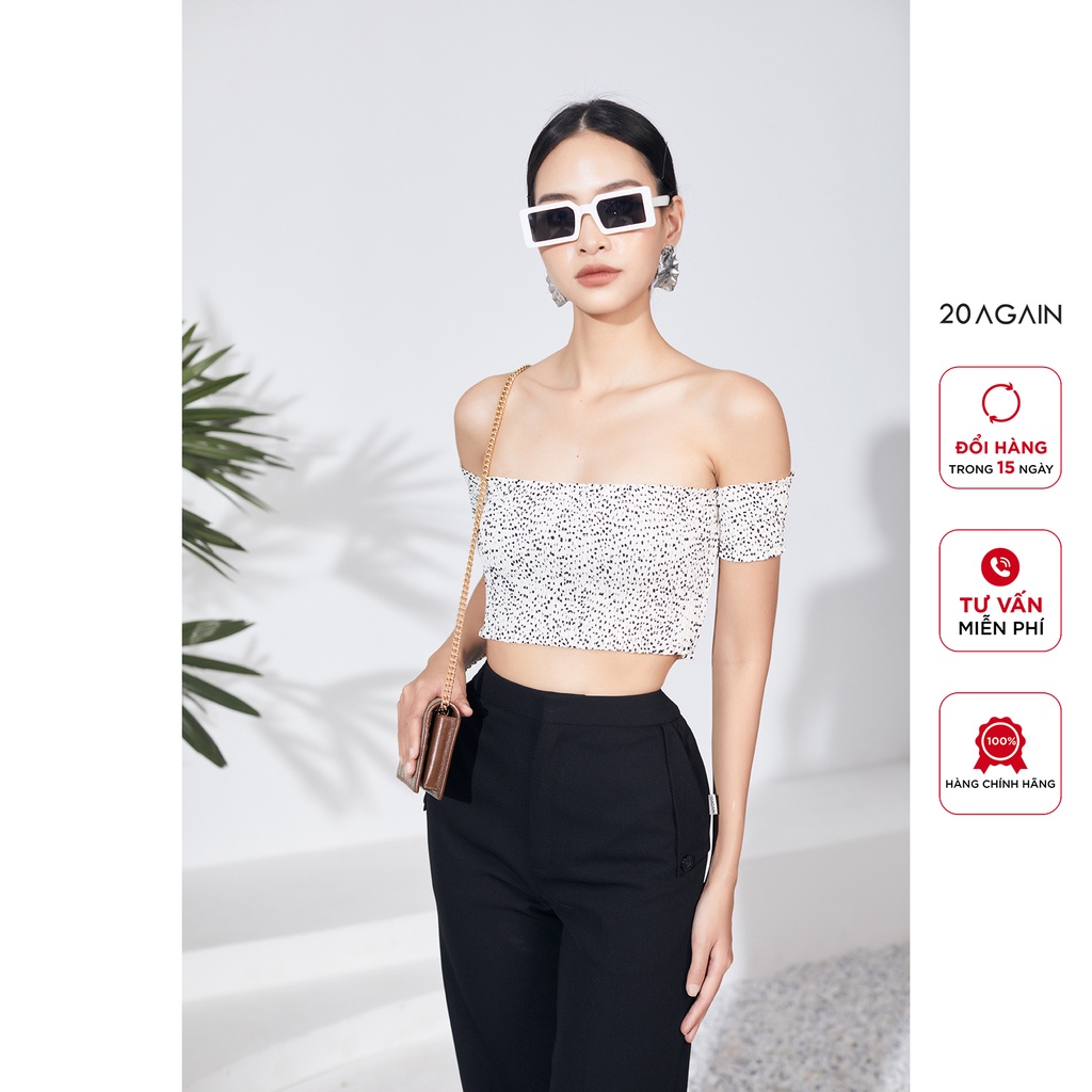 Áo trễ vai croptop 20AGAIN, thiết kế nhún chun, sành điệu ADA2390