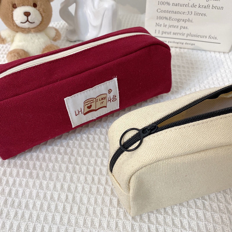 Túi Đựng Bút Bằng Vải Canvas Sức Chứa Lớn Màu Trơn Đơn Giản Có Khóa Kéo Dành Cho Học Sinh Nam Nữ