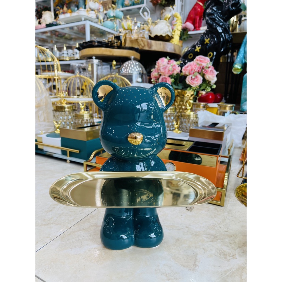 Tượng Gấu bê khay sáng tạo trang trí Phòng khách - Gấu đựng kẹo màu sắc, quà tặng khai trương + Tân gia