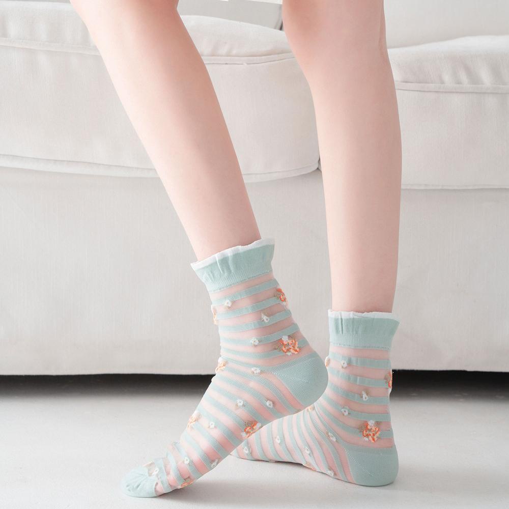 AROMA Vớ Hoa Thoáng Khí Họa Tiết Kẻ Sọc Thời Trang Đường Phố Hàn Quốc Mới Dành Cho Bạn Nữ