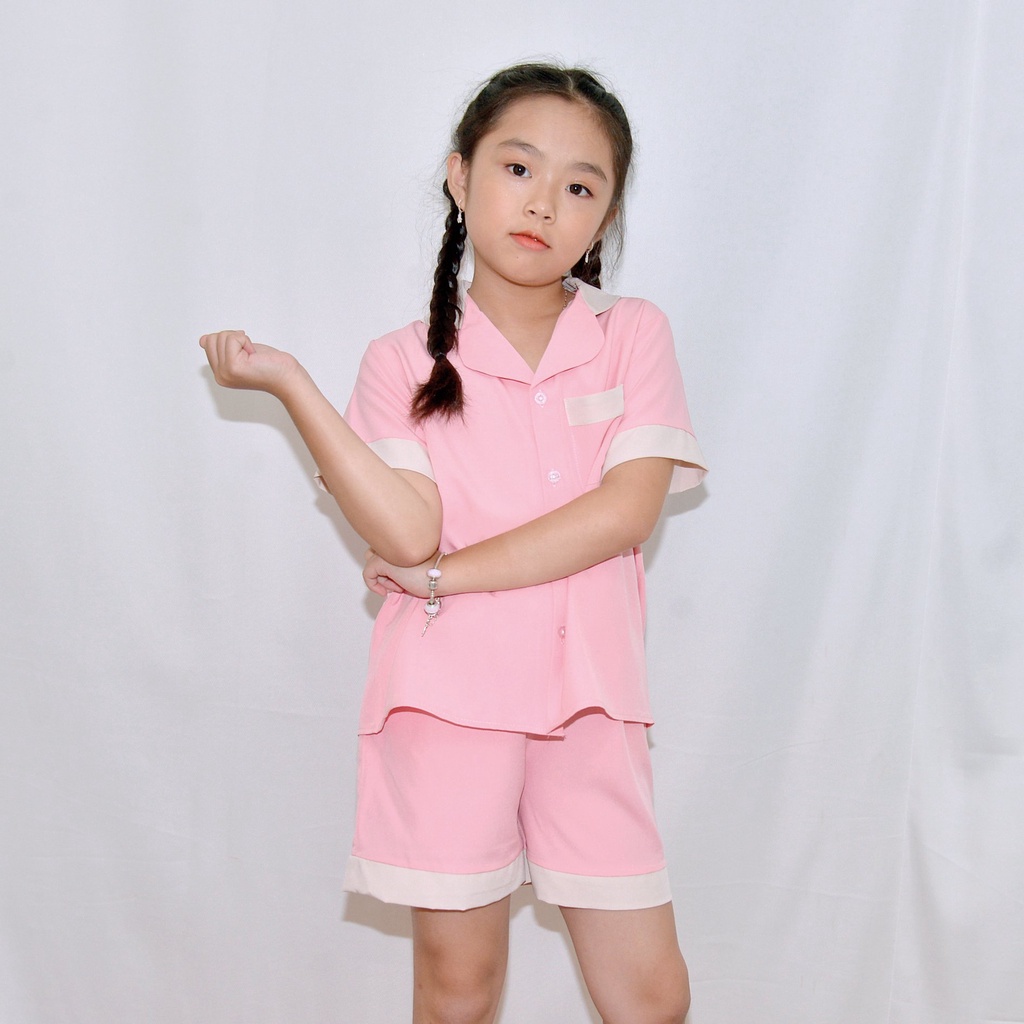 Bộ đồ ngủ pijama bé gáÍ MÀU HỒNG PHA CỔ - Vải lụa mềm mại, màu sắc tươi mới, mang lại cho bé cảm giác cực kỳ dễ chịu