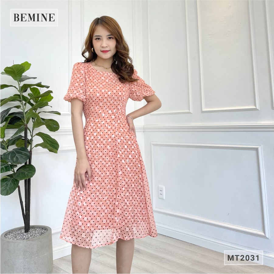 Đầm cổ tròn tay bồng chấm bi BEMINE MT2031CAM | BigBuy360 - bigbuy360.vn