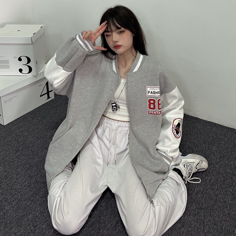 Áo Khoác Nỉ Bomber 86 Unisex Nam Nữ 2 Màu Đen Xám Form Rộng Ulzzang | WebRaoVat - webraovat.net.vn