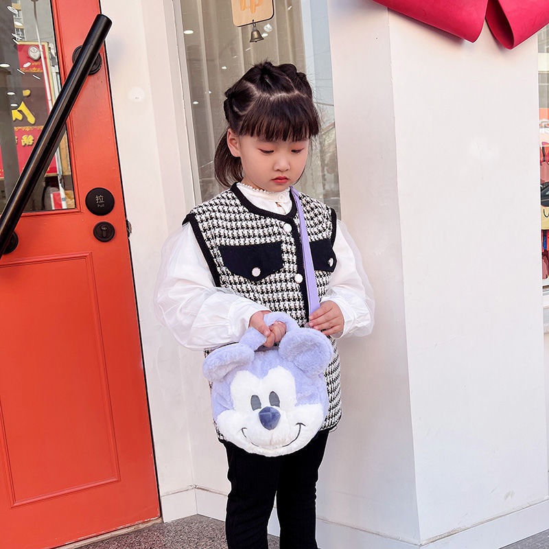 Túi Đeo Chéo Hình Chuột Mickey Minnie Nhồi Bông Dễ Thương Cho Bé Gái