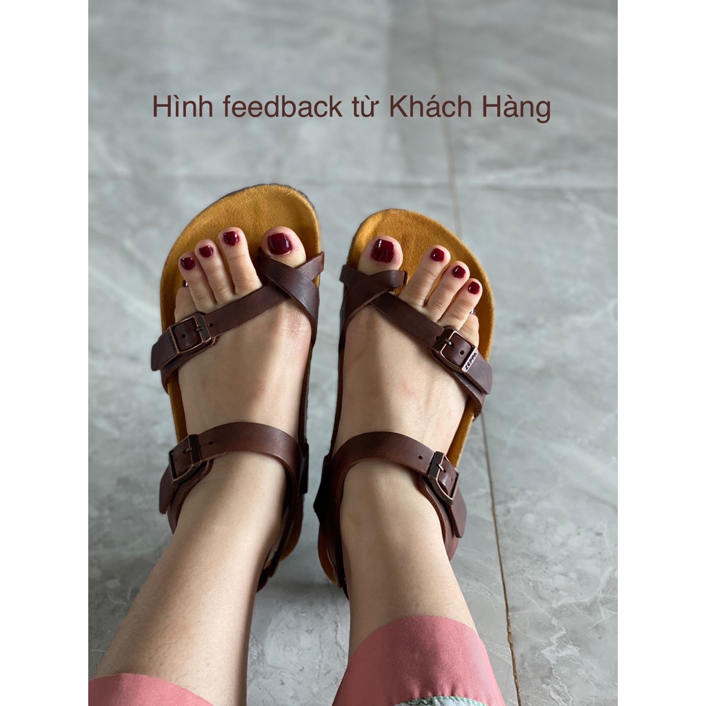ZEPPA chính hãng - Da bò thật 100% - Sandal xỏ ngón chéo màu nâu MS: SN2  - Sandal đế trấu da bò UNISEX