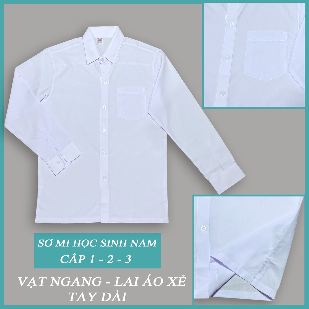 Áo sơ mi trắng nam tay dài học sinh, văn phòng - vải KT Silk - 18-50kg