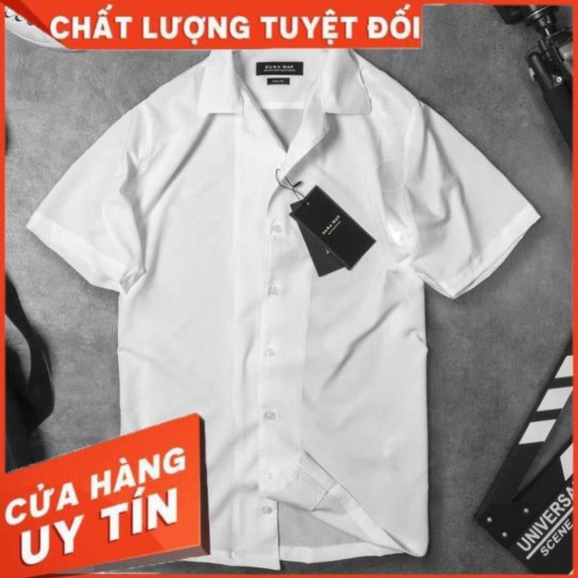 Áo sơ mi ngắn tay nam lụa trắng cao cấp - Áo sơ mi nam tay lỡ form Slimfit Hàn Quốc - Chất lụa dày dặn, co giãn nhẹ