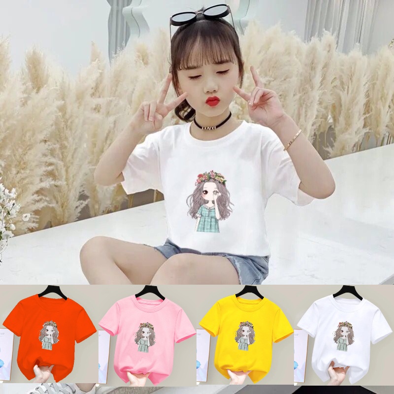 Mới Áo Thun cotton Chất Lượng Cao Thời Trang Mùa Hè Phong Cách Hàn Quốc Cho Bé Gái 4-12 Tuổi