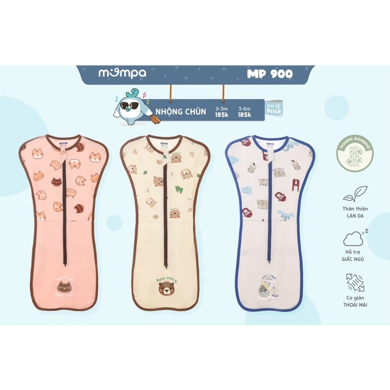 Nhộng chũn sợi tre Mompa 0-6m mềm mịn, ngủ ngon [ babyboo]