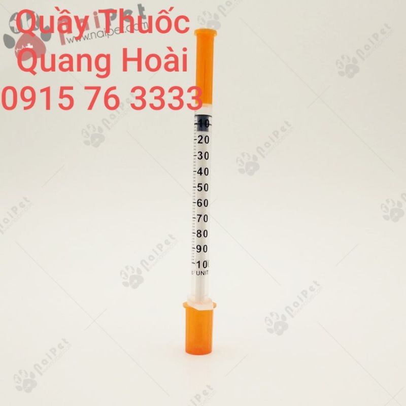 Hộp 100 chiếc xi lanh tiêm Thẩm mỹ, Bơm kim tiêm tiểu đường 100ui Mediplast 1ml