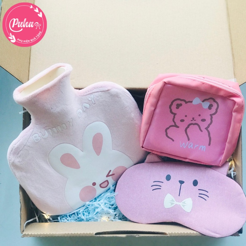 Gift box túi chườm bụng kinh PUHA - Set quà tặng sinh nhật, dịp đặc biệt cho chị em phụ nữ người thân bạn bè