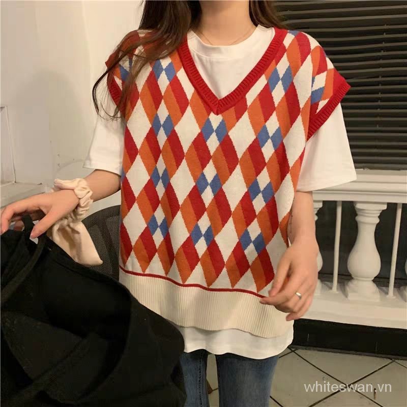 Áo Len Không Tay Cổ Chữ V Họa Tiết Sọc Caro Nhiều Màu Sắc Phong Cách Hàn Quốc Mới | BigBuy360 - bigbuy360.vn