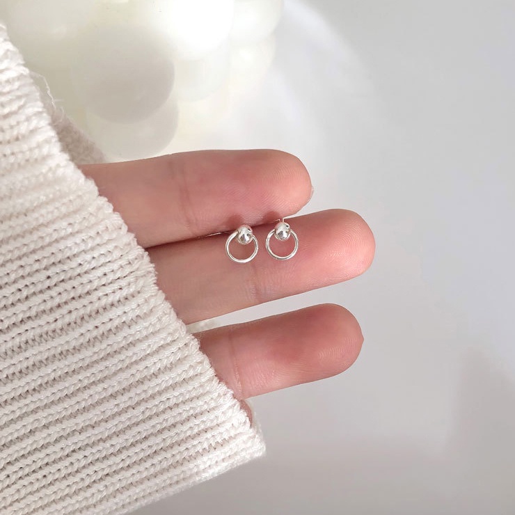 1 Cặp Bông Tai Bạc S925 Hình Tròn Đơn Giản Chống Dị Ứng Phong Cách Hàn Quốc Thời Trang Unisex
