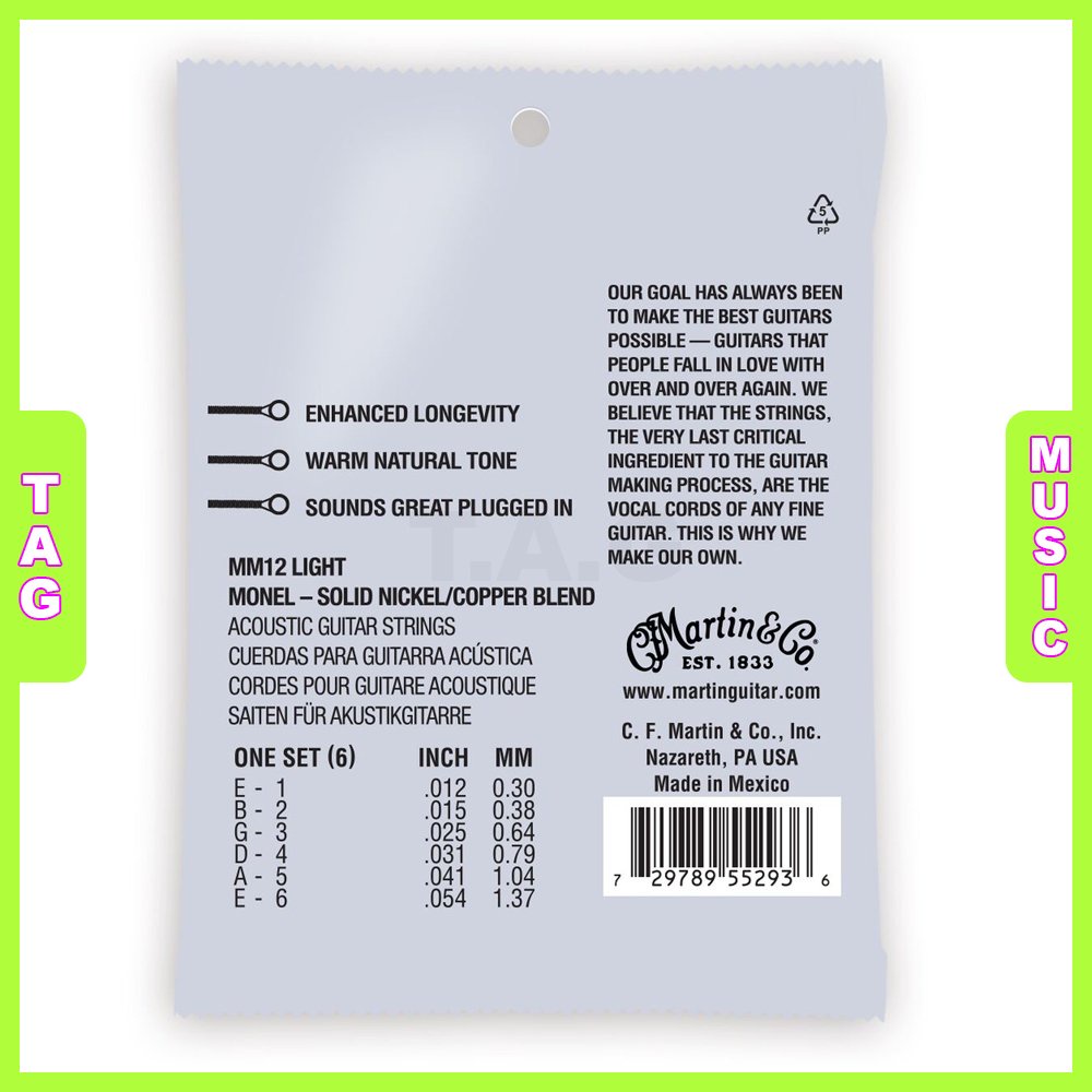 Dây sắt đàn Guitar Acoustic Martin MM12 Retro, Light chính hãng USA