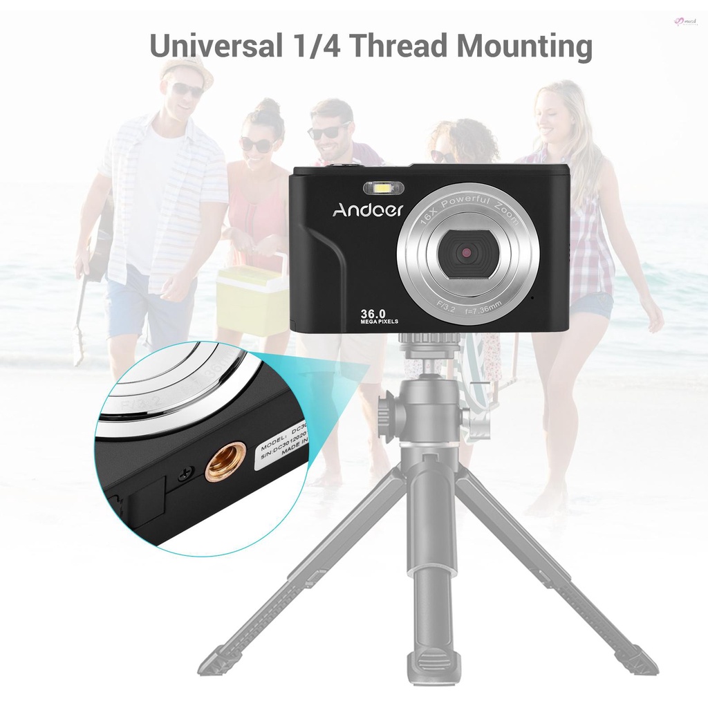 Máy ảnh kỹ thuật số Andoer 36MP 1080P 2.4-inch IPS màn hình 16x zoom 128GB kèm túi đựng và 2 pin 1/4
 | BigBuy360 - bigbuy360.vn