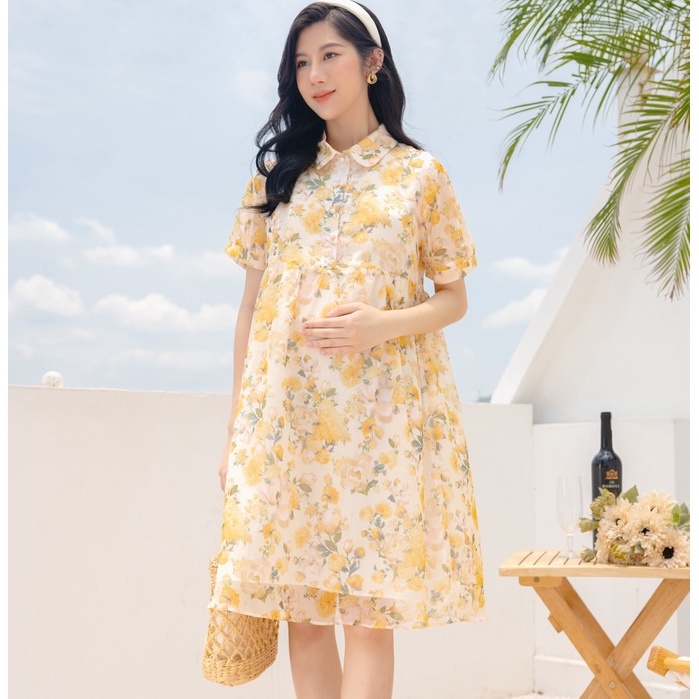 MEDYLA - Đầm bầu dự tiệc mùa hè thiết kế 2 lớp tơ óng lót lụa cho bầu đi chơi du lịch dự tiệc - VS998