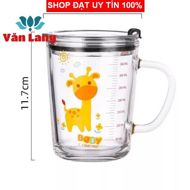 (Loại đẹp) Cốc thuỷ tinh 3in1 400ml có nắp đậy chống tràn, cốc pha sữa cho bé có chia vạch