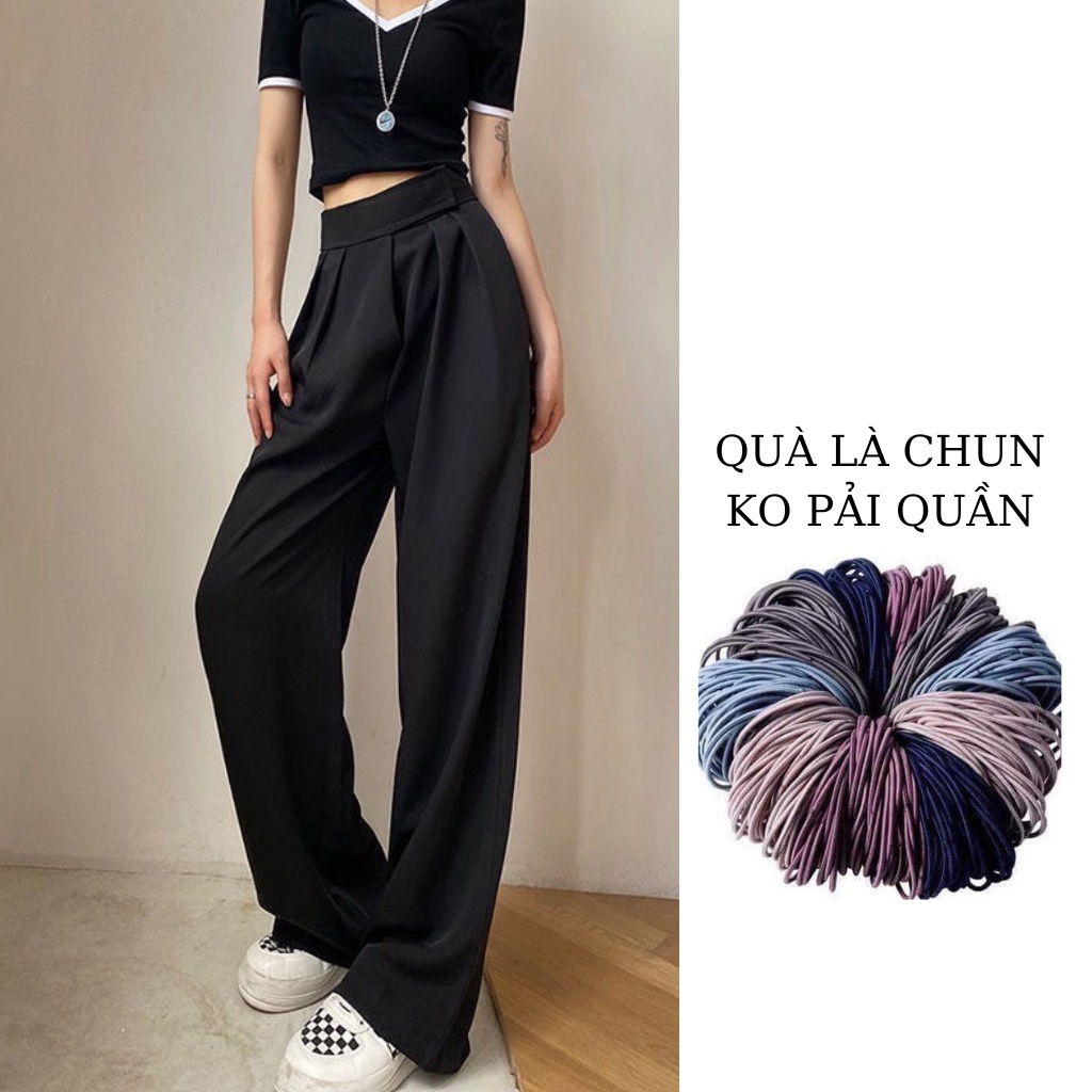 Quần Tây Ống Rộng Nữ Cạp Dán Manike Ống Suông Lưng Cao Màu Đen Tôn Dáng