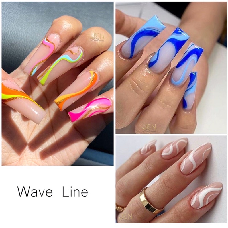 Sticker dán móng đường cong line viền màu-hình dán nail