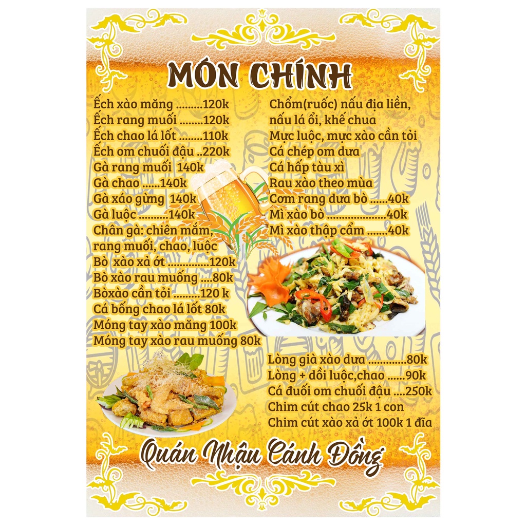 Làm Menu Giá rẻ Theo Yêu Cầu Miễn Phí Thiết Kế