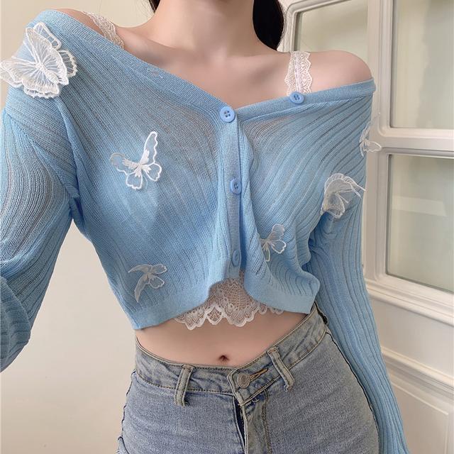 Áo Khoác Cardigan Tay Dài Chống Nắng Vải Lưới Thắt Nơ Dành Cho Nữ
