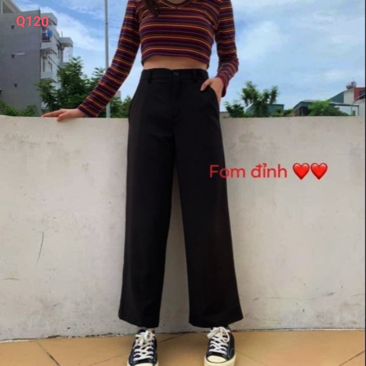 Quần ống rộng lưng cao kiều Hàn Quốc ⚡️ VÀI DÀY TUYẾT MƯA THÁI ⚡️ Quân xuông đứng dáng cho nữ Quần cúc giữa