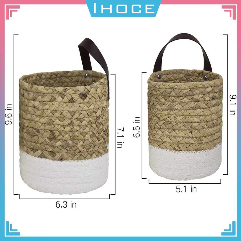 Giỏ dệt có tay cầm có thể treo hoặc đặt đứng đựng chậu hoa trang trí nội thất/ làm túi đi biển/ túi đựng hàng tạp hóa